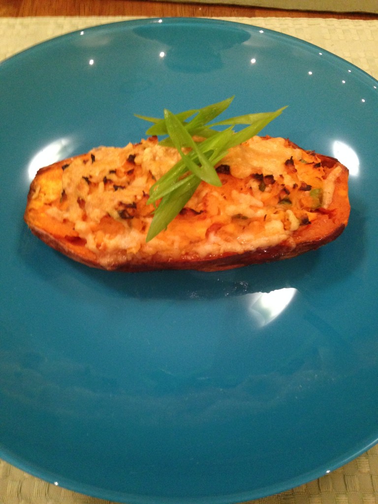 loaded baked sweet potato food image